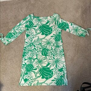 Lilly Pulitzer Green and White Floral 3/4 Sleeve Dress